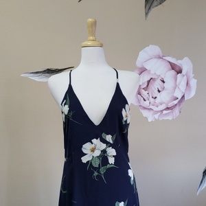 Storee Navy Blue and White Floral Maxi Dress